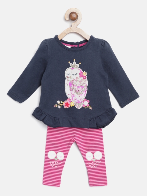 

MONSOON CHILDREN Girls Navy Blue & Pink Applique Detail Top with Leggings