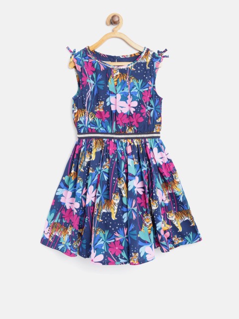 

MONSOON CHILDREN Girls Navy Blue & Pink Printed Fit and Flare Dress