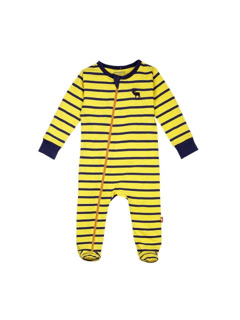 

Nino Bambino Baby Boys Yellow & Black Striped Organic Cotton Sleepsuit