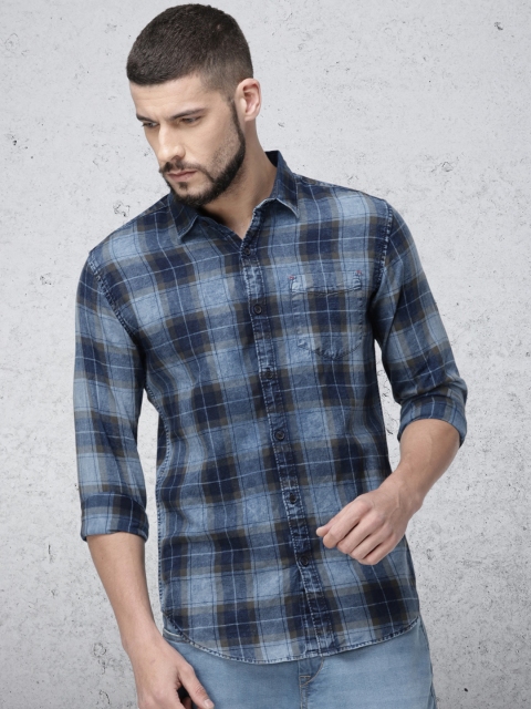 

Ecko Unltd Men Blue & Green Slim Fit Checked Casual Shirt