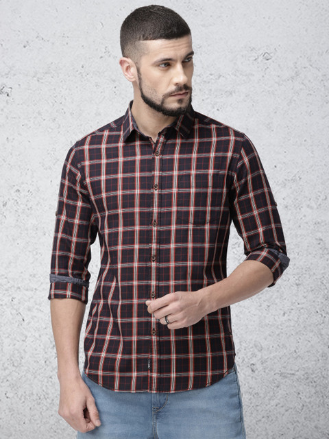 

Ecko Unltd Men Navy Blue & Red Slim Fit Checked Casual Shirt