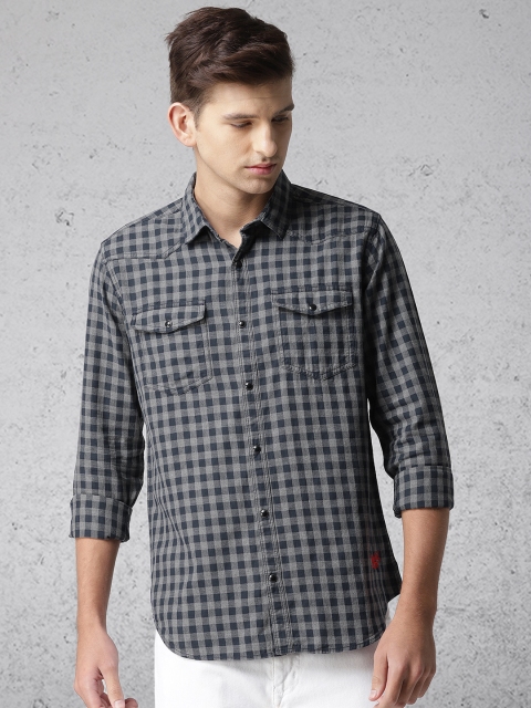 

Ecko Unltd Men Navy Blue & Grey Slim Fit Checked Casual Shirt