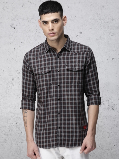 

Ecko Unltd Men Grey & Maroon Slim Fit Checked Casual Shirt