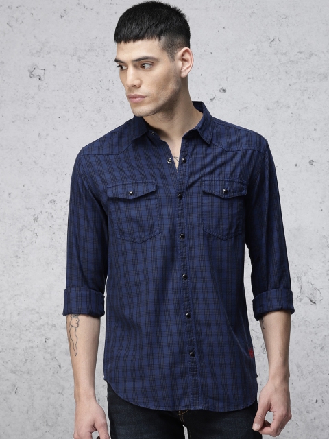 

Ecko Unltd Men Blue & Black Slim Fit Checked Casual Shirt