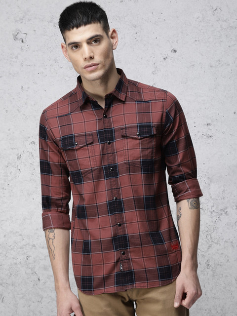 

Ecko Unltd Men Red & Navy Slim Fit Checked Casual Shirt