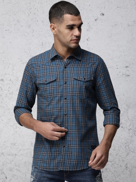 

Ecko Unltd Men Blue & Grey Slim Fit Checked Casual Shirt