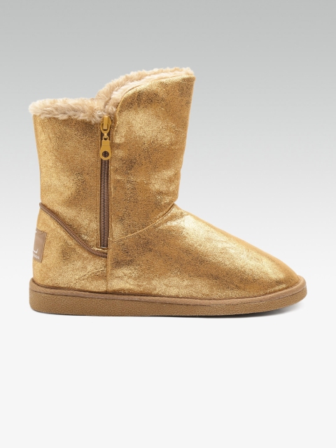 

Carlton London Women Gold-Toned Solid High-Top Ugg Boots