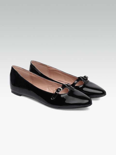 

Carlton London Women Black Solid Synthetic Patent Ballerinas