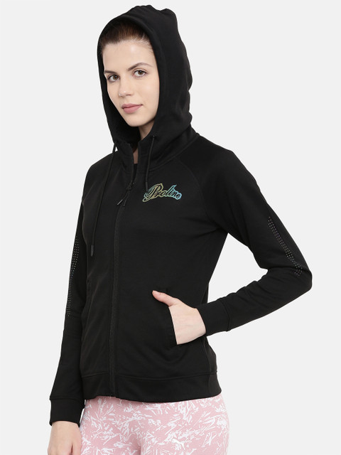 

Proline Active Women Black Solid Hooded Sweatshirt