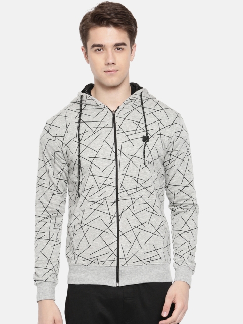 

Proline Active Men Grey Melange & Black Printed Hooded Sweatshirt