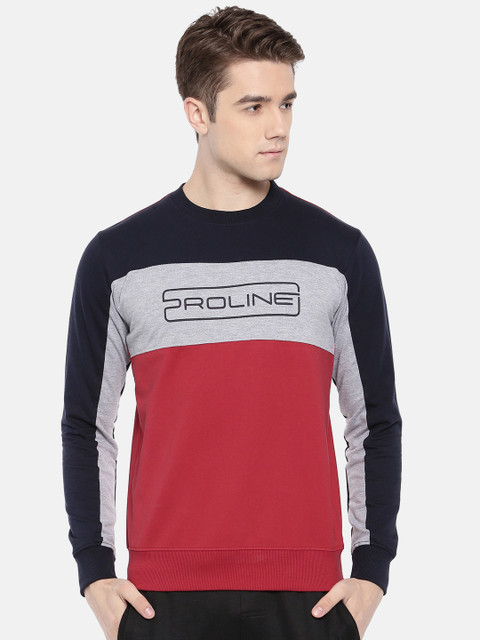 

Proline Active Men Navy Blue & Red Colourblocked Sweatshirt