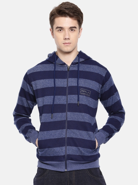 

Proline Active Men Navy Blue Striped Hooded Sweatshirt