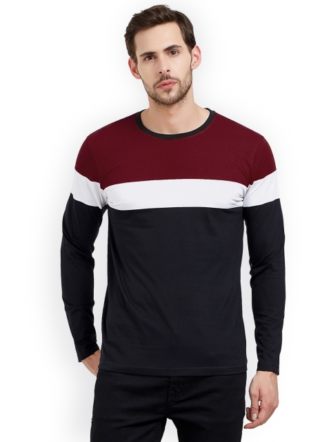 

Maniac Men Black & Maroon Colourblocked Round Neck T-shirt