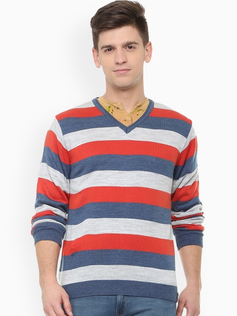 

Peter England Men Blue & Grey Striped Pullover