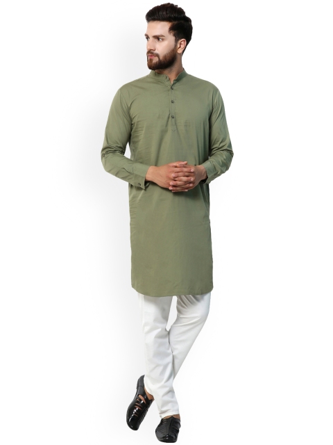 

Purple State Men Green Solid Straight Kurta