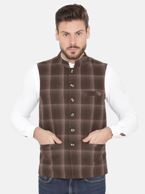 

NEUDIS Men Brown Checked Pure Woollen Nehru Jacket