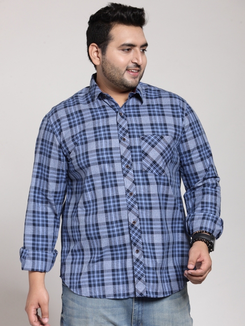 

plusS Men Blue Comfort Regular Fit Checked Casual Shirt