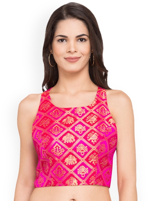 

Just B Pink Woven Design Dupion Padded Readymade Blouse