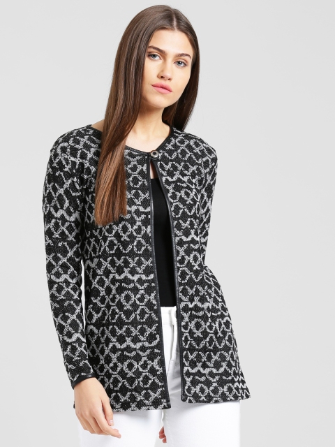 

Taanz Women Grey And Black Self Design Open Front Jacket