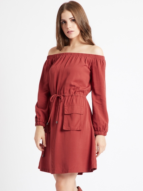 

COVER STORY Women Rust Brown Solid Blouson Dress