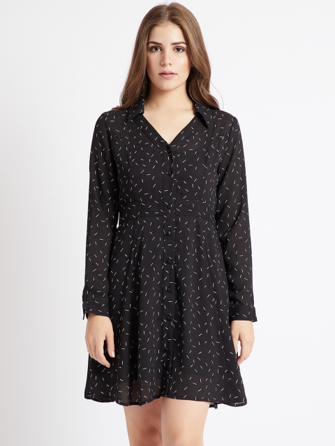 

COVER STORY Women Black Printed Fit and Flare Dress