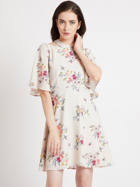 

COVER STORY Women Cream-Coloured Printed Fit and Flare Dress