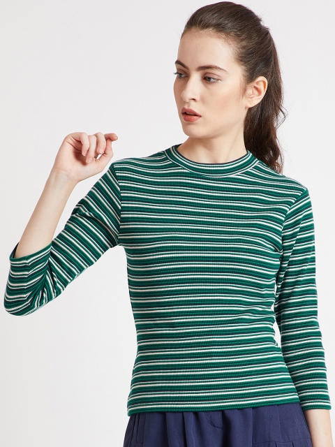 

COVER STORY Women Green Striped Round Neck T-shirt