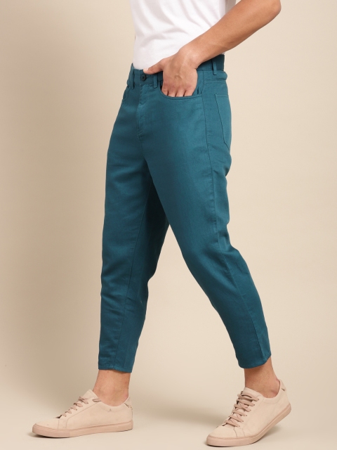 

ether Men Teal Blue Regular Fit Solid Cropped Chinos