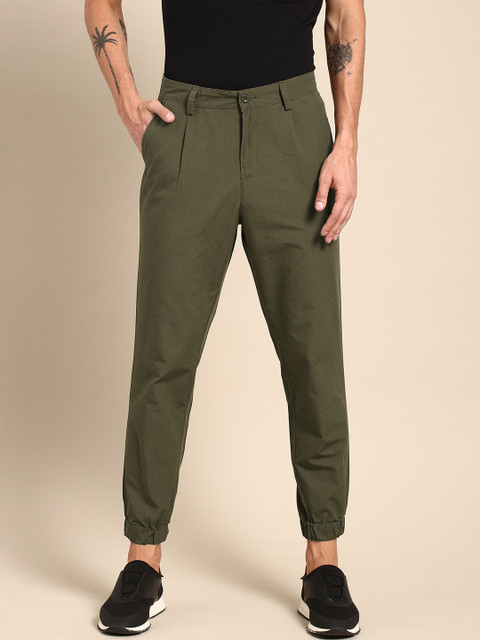 

ether Men Olive Green Regular Fit Solid Cropped Joggers