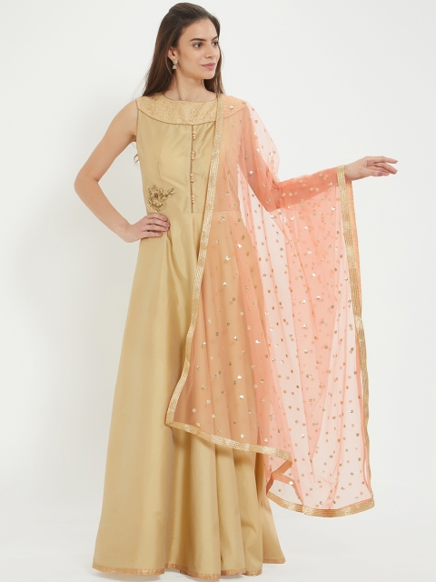 

Dupatta Bazaar Peach-Coloured & Gold-Toned Sequinned Dupatta