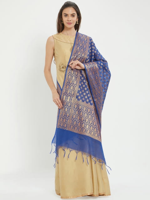 

Dupatta Bazaar Blue & Gold-Toned Woven Design Dupatta