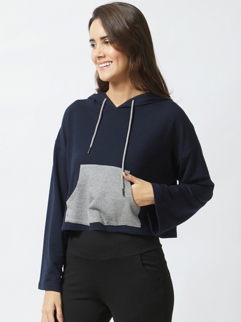 

Mystere Paris Women Navy Blue Solid Hooded Sweatshirt