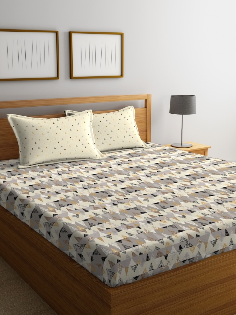 

Portico New York Grey & Beige Flat 144 TC Cotton 1 Queen Bedsheet with 2 Pillow Covers