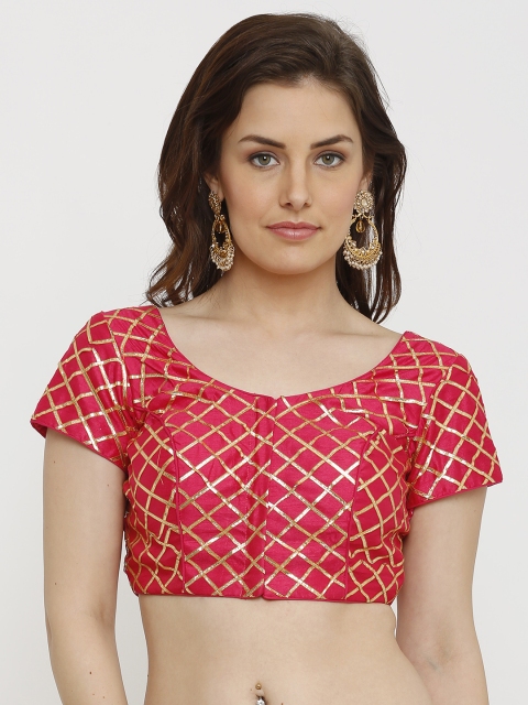 

SALWAR STUDIO Pink & Gold-Toned Banglori Silk Saree Blouse