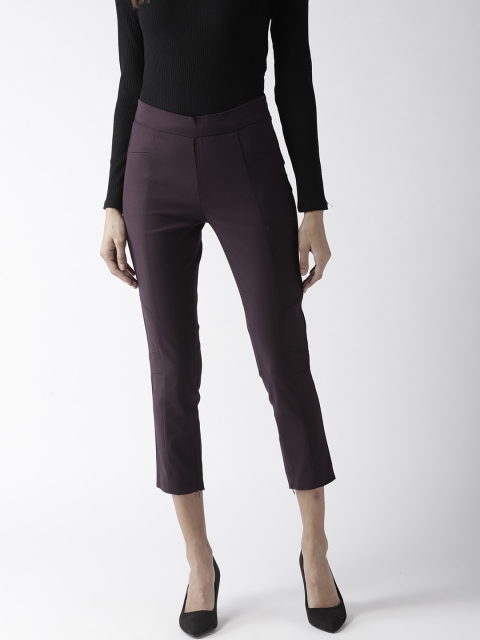 

Madame Women Aubergine Solid 3/4th Trousers, Purple