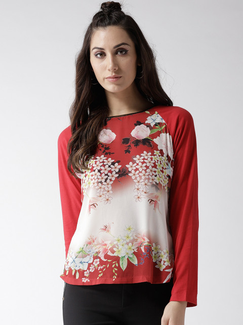 

Madame Women Red & White Floral Print Top