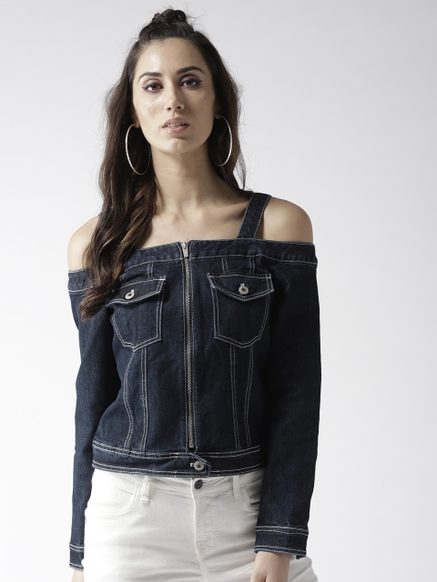 

Madame Women Navy Blue Solid Denim Jacket