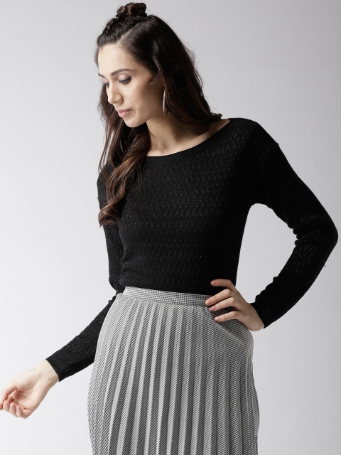 

Madame Women Black Self Design Pullover