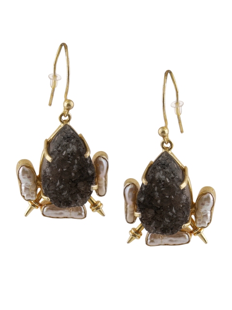 

Kazo Gold-Plated & Charcoal Contemporary Drop Earrings