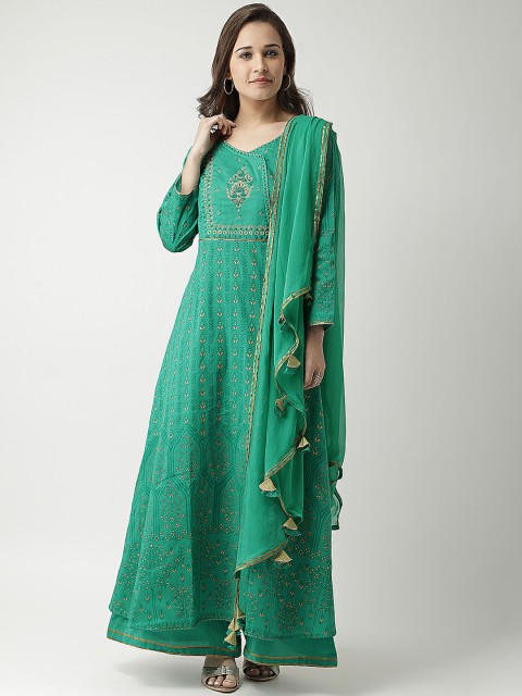 

Kira Women Green & Printed Kurta with Palazzos & Dupatta
