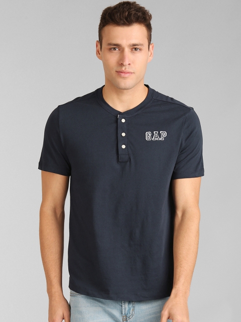 

GAP Men Navy Blue Single Jersey Henley T-shirt