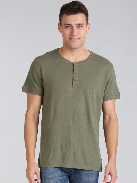 

GAP Men Green Short Sleeve Henley In Linen