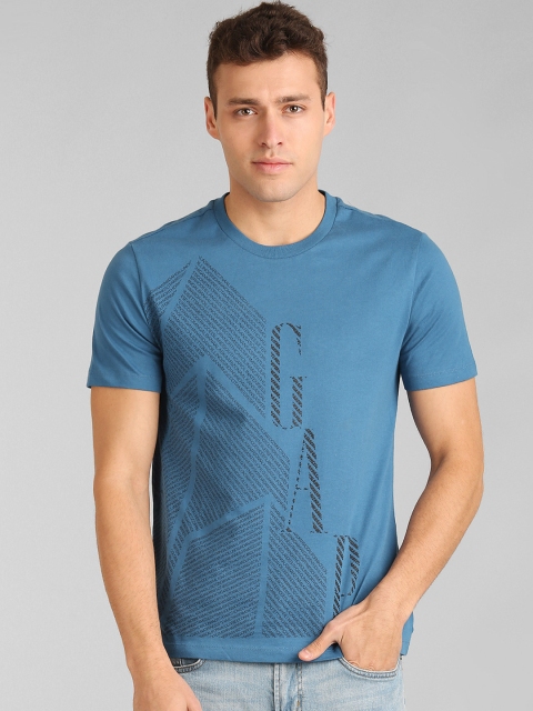 

GAP Men Blue Printed Round Neck T-shirt