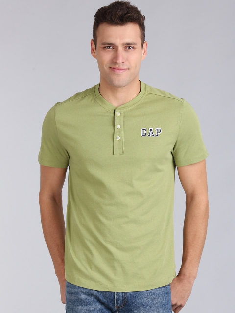 

GAP Men Green Single Jersey Henley T-shirt