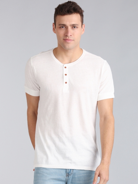 

GAP Men White Short Sleeve Henley In Linen