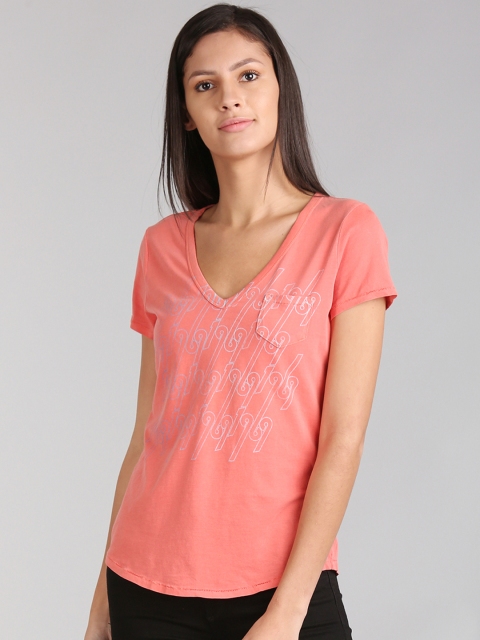 

GAP Women Pink Retro 1969 Graphic V-Neck T-Shirt