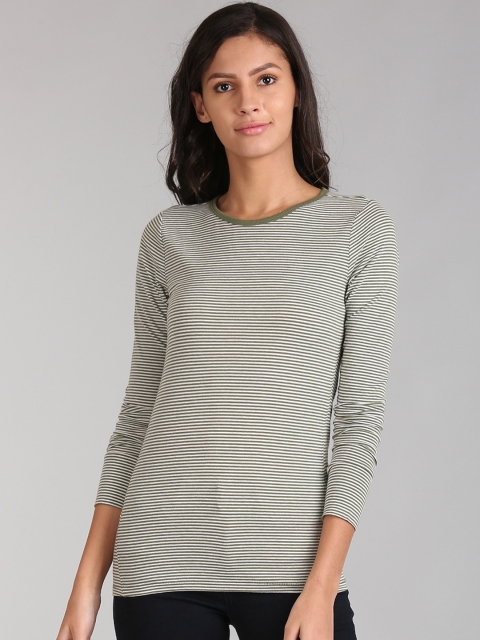 

GAP Women Green Striped Round Neck T-shirt