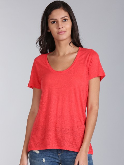 

GAP Short Red Women Sleeve Scoop Neck T-Shirt In Linen