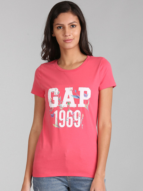 

GAP Women Pink Printed Round Neck T-shirt