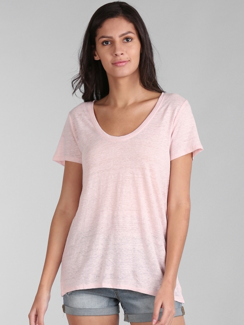 

GAP Pink Women Short Sleeve Scoop Neck T-Shirt In Linen